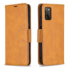 Leather Case Stands Flip Cover Holder B04F for Samsung Galaxy M02s Light Brown