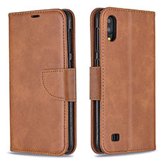 Leather Case Stands Flip Cover Holder B04F for Samsung Galaxy M10 Brown