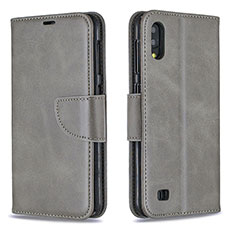 Leather Case Stands Flip Cover Holder B04F for Samsung Galaxy M10 Gray