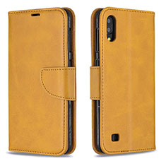 Leather Case Stands Flip Cover Holder B04F for Samsung Galaxy M10 Light Brown