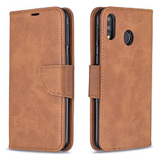 Leather Case Stands Flip Cover Holder B04F for Samsung Galaxy M20 Brown