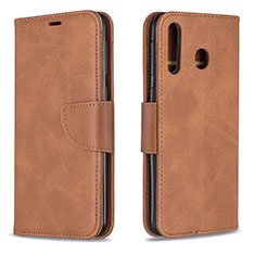 Leather Case Stands Flip Cover Holder B04F for Samsung Galaxy M30 Brown