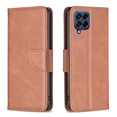 Leather Case Stands Flip Cover Holder B04F for Samsung Galaxy M53 5G Brown