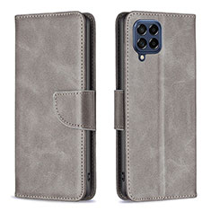 Leather Case Stands Flip Cover Holder B04F for Samsung Galaxy M53 5G Gray
