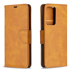 Leather Case Stands Flip Cover Holder B04F for Samsung Galaxy Note 20 Ultra 5G Light Brown