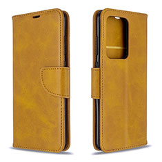 Leather Case Stands Flip Cover Holder B04F for Samsung Galaxy S20 Plus 5G Light Brown