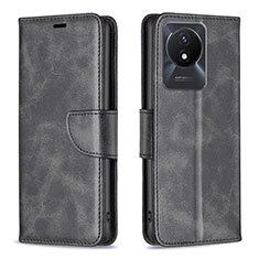 Leather Case Stands Flip Cover Holder B04F for Vivo Y11 (2023) Black