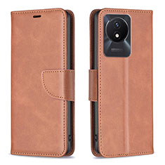 Leather Case Stands Flip Cover Holder B04F for Vivo Y11 (2023) Brown