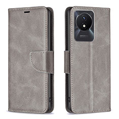 Leather Case Stands Flip Cover Holder B04F for Vivo Y11 (2023) Gray
