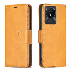Leather Case Stands Flip Cover Holder B04F for Vivo Y11 (2023) Light Brown