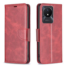 Leather Case Stands Flip Cover Holder B04F for Vivo Y11 (2023) Red