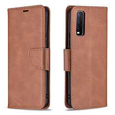 Leather Case Stands Flip Cover Holder B04F for Vivo Y11s Brown