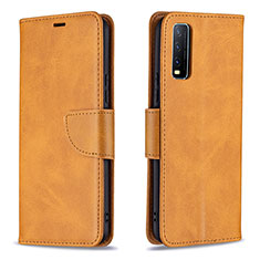 Leather Case Stands Flip Cover Holder B04F for Vivo Y12s Light Brown
