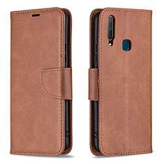 Leather Case Stands Flip Cover Holder B04F for Vivo Y15 Brown