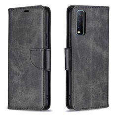 Leather Case Stands Flip Cover Holder B04F for Vivo Y20s Black