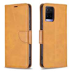 Leather Case Stands Flip Cover Holder B04F for Vivo Y21e Light Brown