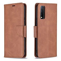 Leather Case Stands Flip Cover Holder B04F for Vivo Y30 Brown