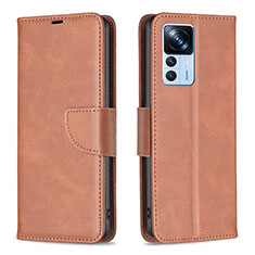 Leather Case Stands Flip Cover Holder B04F for Xiaomi Mi 12T Pro 5G Brown