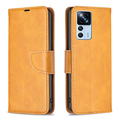 Leather Case Stands Flip Cover Holder B04F for Xiaomi Mi 12T Pro 5G Light Brown