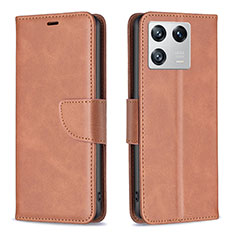 Leather Case Stands Flip Cover Holder B04F for Xiaomi Mi 13 5G Brown