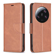 Leather Case Stands Flip Cover Holder B04F for Xiaomi Mi 13 Ultra 5G Brown