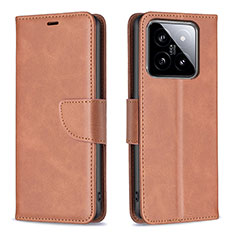 Leather Case Stands Flip Cover Holder B04F for Xiaomi Mi 14 5G Brown