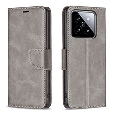 Leather Case Stands Flip Cover Holder B04F for Xiaomi Mi 14 5G Gray