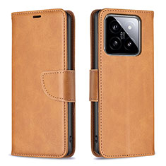 Leather Case Stands Flip Cover Holder B04F for Xiaomi Mi 14 5G Light Brown