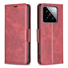 Leather Case Stands Flip Cover Holder B04F for Xiaomi Mi 14 5G Red