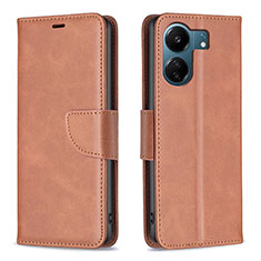Leather Case Stands Flip Cover Holder B04F for Xiaomi Poco C65 Brown