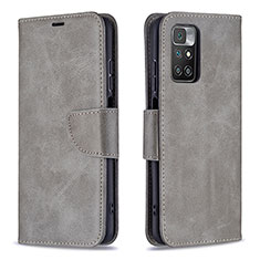 Leather Case Stands Flip Cover Holder B04F for Xiaomi Redmi 10 (2022) Gray