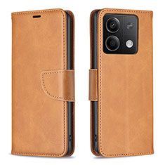 Leather Case Stands Flip Cover Holder B04F for Xiaomi Redmi Note 13 5G Light Brown