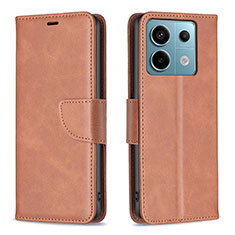 Leather Case Stands Flip Cover Holder B04F for Xiaomi Redmi Note 13 Pro 5G Brown