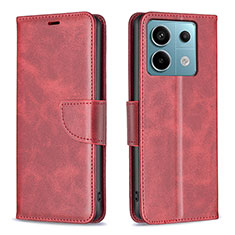 Leather Case Stands Flip Cover Holder B04F for Xiaomi Redmi Note 13 Pro 5G Red