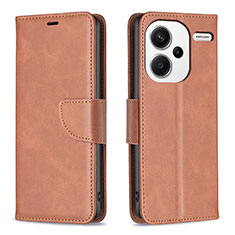 Leather Case Stands Flip Cover Holder B04F for Xiaomi Redmi Note 13 Pro+ Plus 5G Brown