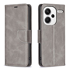 Leather Case Stands Flip Cover Holder B04F for Xiaomi Redmi Note 13 Pro+ Plus 5G Gray