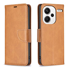 Leather Case Stands Flip Cover Holder B04F for Xiaomi Redmi Note 13 Pro+ Plus 5G Light Brown