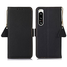 Leather Case Stands Flip Cover Holder B04H for Sony Xperia 5 IV Black