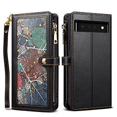 Leather Case Stands Flip Cover Holder B04S for Google Pixel 6 Pro 5G Black
