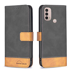 Leather Case Stands Flip Cover Holder B05F for Motorola Moto E20 Black