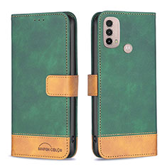 Leather Case Stands Flip Cover Holder B05F for Motorola Moto E20 Green