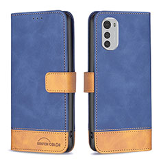 Leather Case Stands Flip Cover Holder B05F for Motorola Moto E32 Blue