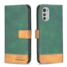 Leather Case Stands Flip Cover Holder B05F for Motorola Moto E32 Green