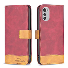 Leather Case Stands Flip Cover Holder B05F for Motorola Moto E32 Red