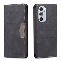 Leather Case Stands Flip Cover Holder B05F for Motorola Moto Edge Plus (2022) 5G Black