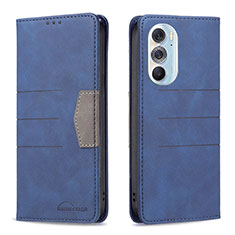 Leather Case Stands Flip Cover Holder B05F for Motorola Moto Edge Plus (2022) 5G Blue