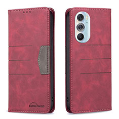 Leather Case Stands Flip Cover Holder B05F for Motorola Moto Edge Plus (2022) 5G Red