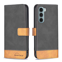 Leather Case Stands Flip Cover Holder B05F for Motorola Moto G200 5G Black