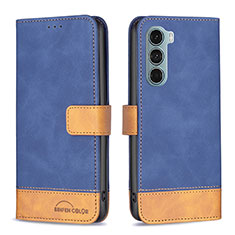 Leather Case Stands Flip Cover Holder B05F for Motorola Moto G200 5G Blue