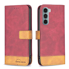 Leather Case Stands Flip Cover Holder B05F for Motorola Moto G200 5G Red